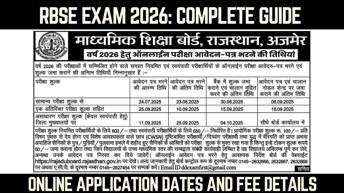 RBSE Exam 2026: Complete Guide to Online Application Dates and Fee Details